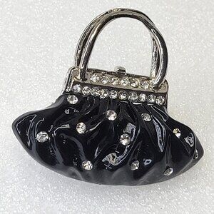 Black Crystal Handbag Brooch Pin